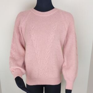 S. Christina 100% Cashmere Pink Cable Knit Sweater S/M Blush